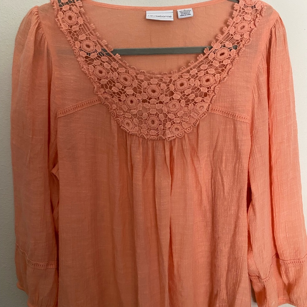 Liz Claiborne Orange Embellished Relaxed Blouse
